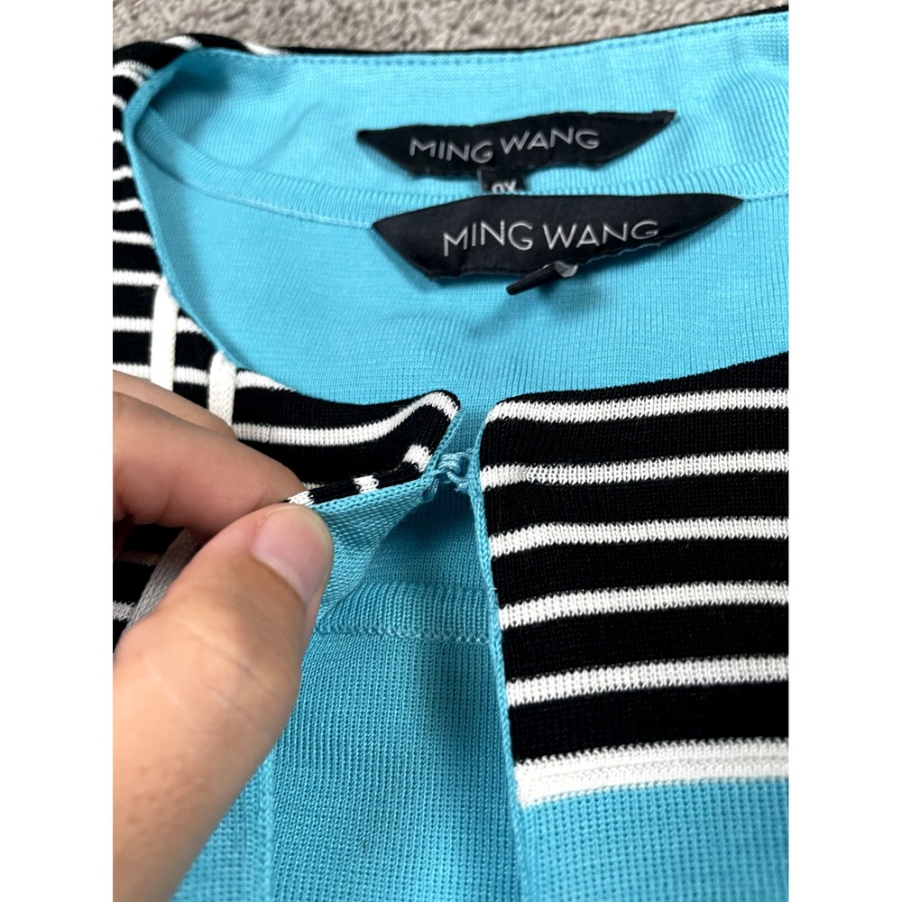 Ming Wang Sweater Set Womens 0X 1X Cardigan Tank Teal Knit 2 Piece Old Money Top - Picture 4 of 9